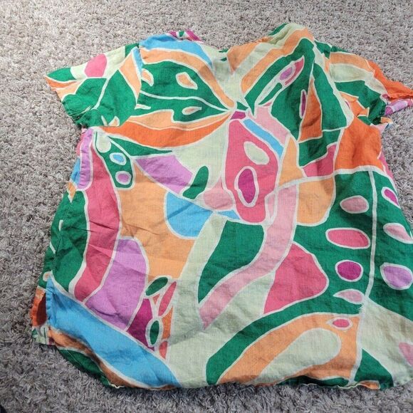 Christian Siriano Top Womens 1X 100% Linen Bold Bright Short Sleeve Colorful - Picture 6 of 8